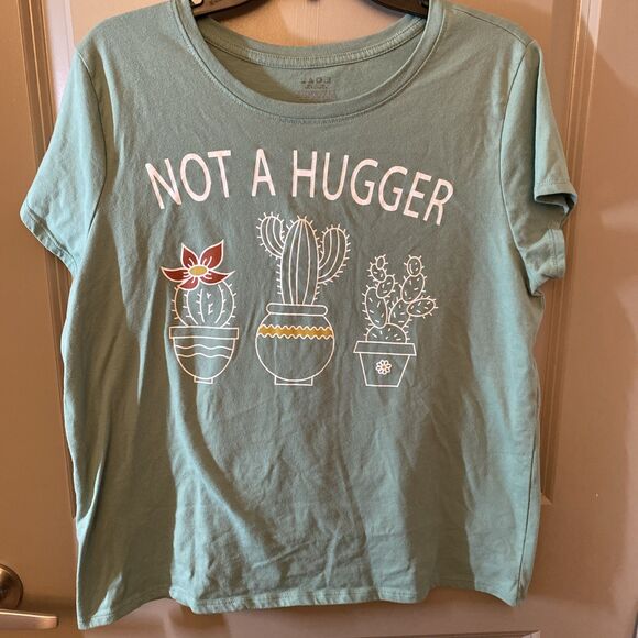 Women’s Green Not A Hugger Cactus Short Sleeve T-Shirt Large - Picture 2 of 6